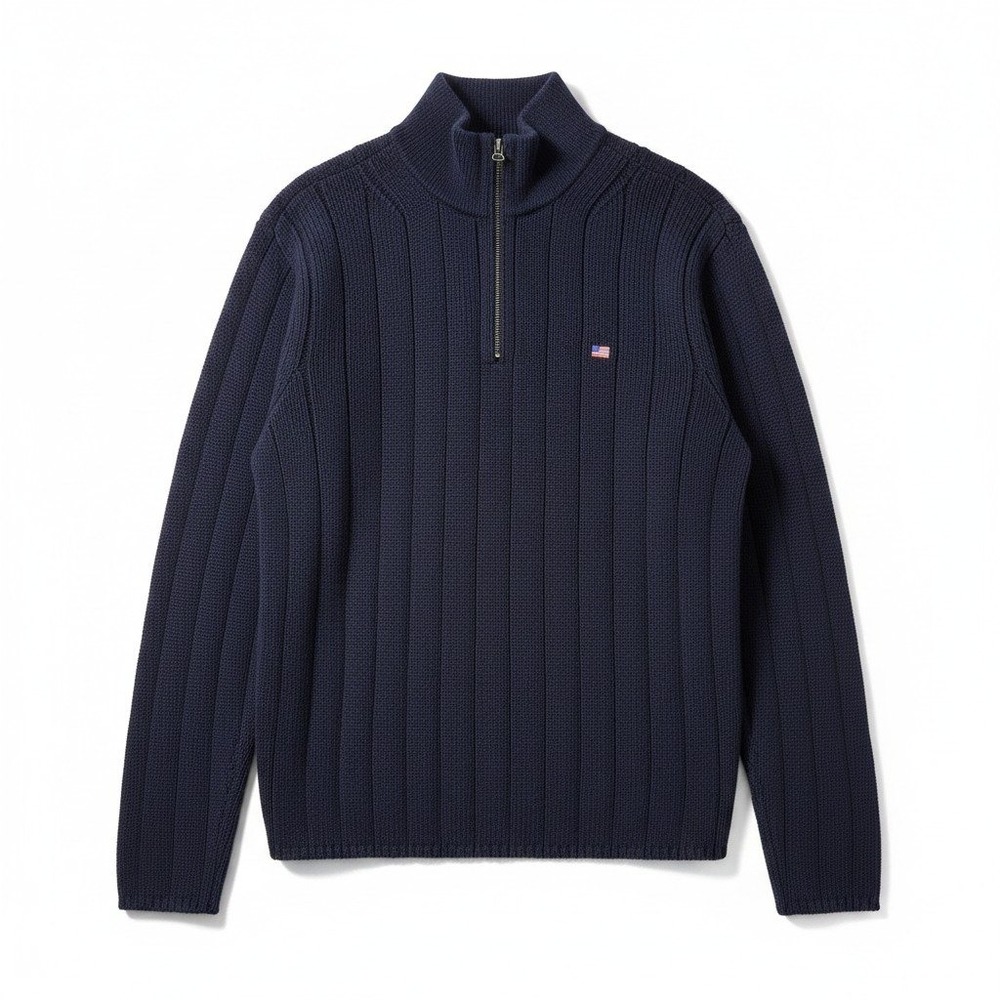 Polo Jeans Co Ralph Lauren Sweater Large Navy Blue Quarter Zip Ribbed Preppy